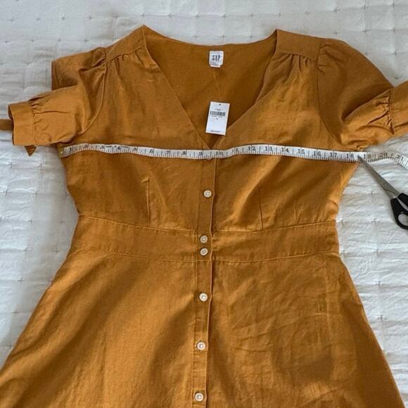 Gap Linen V-Neck Dress Women's S | Desert Sunset Gold, Tie Sleeve | NWT - Picture 14 of 16